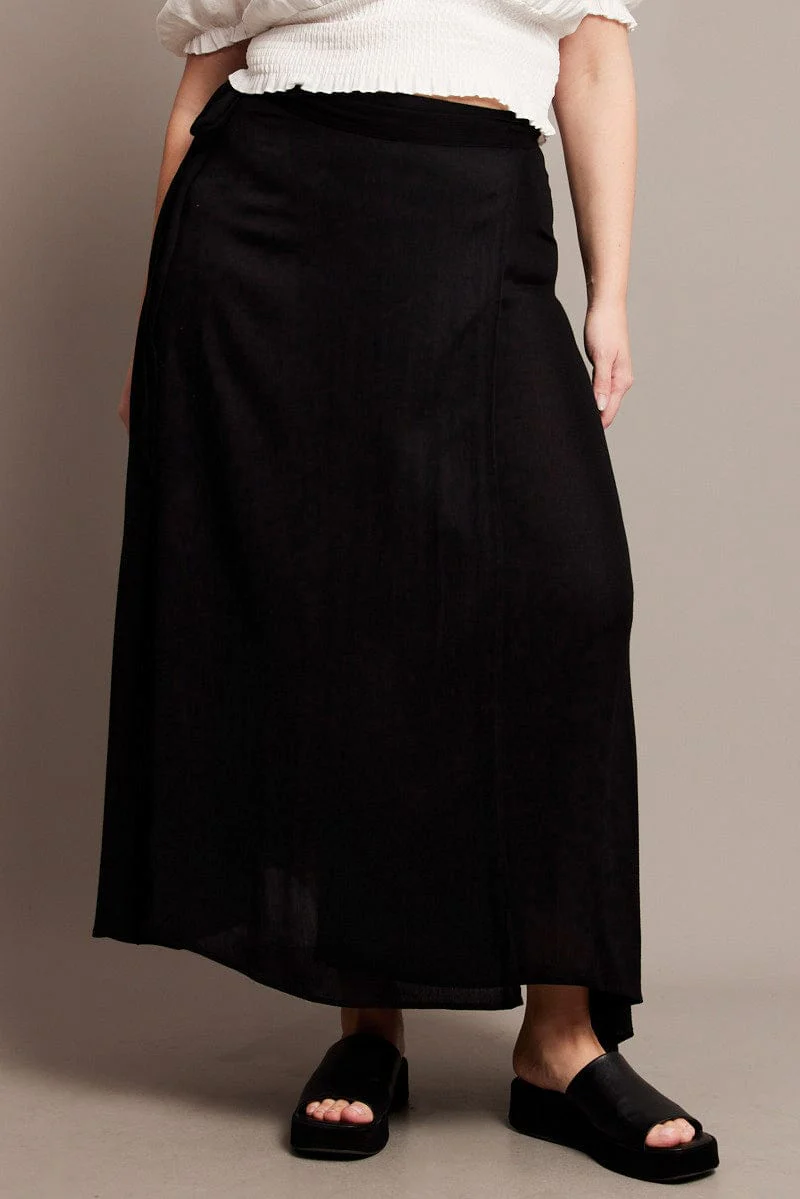 Black Crinkle Wrap Maxi Skirt - Image 3