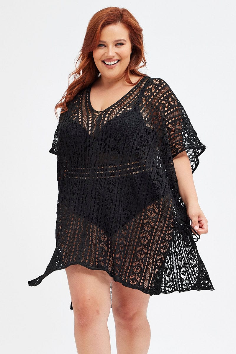 Black Crochet Beach Pullover Dress Cover Up