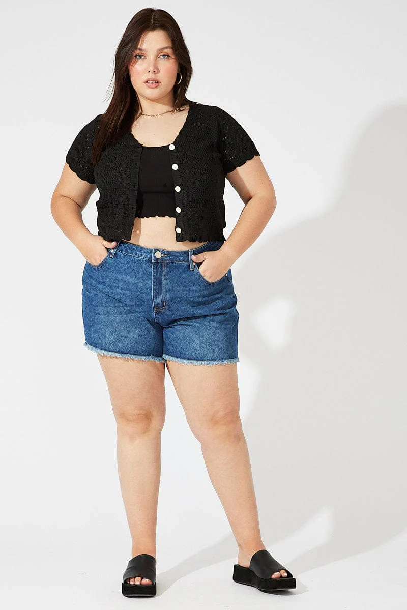 Black Crochet Knit Cardigan Short Sleeve - Image 2