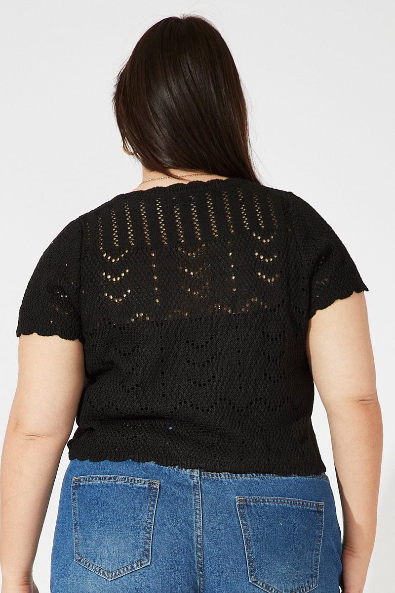 Black Crochet Knit Cardigan Short Sleeve - Image 5