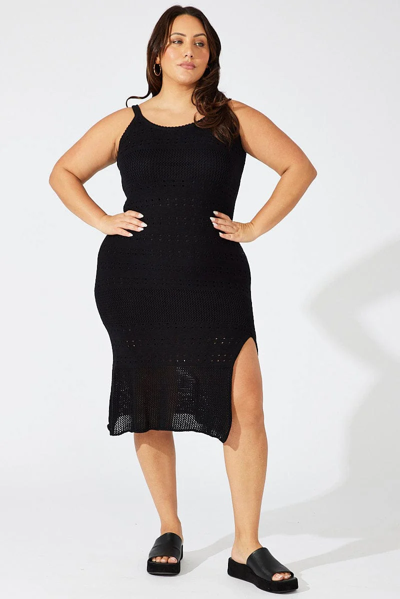 Black Crochet Knit Dress Sleeveless - Image 2