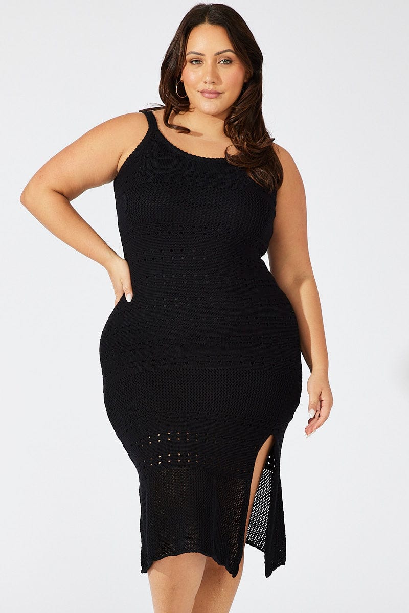 Black Crochet Knit Dress Sleeveless - Image 3