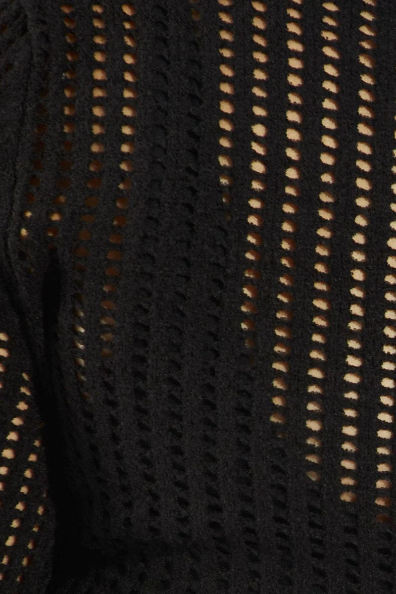 Black Crochet Knit Top Long Sleeve Scoop Neck - Image 6