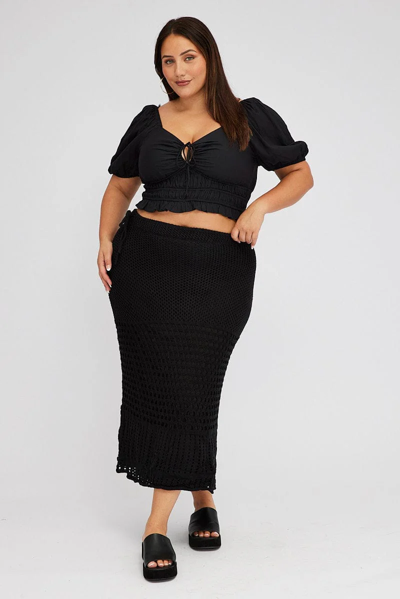 Black Crochet Long Skirt - Image 3