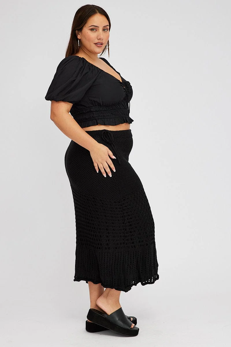 Black Crochet Long Skirt - Image 4