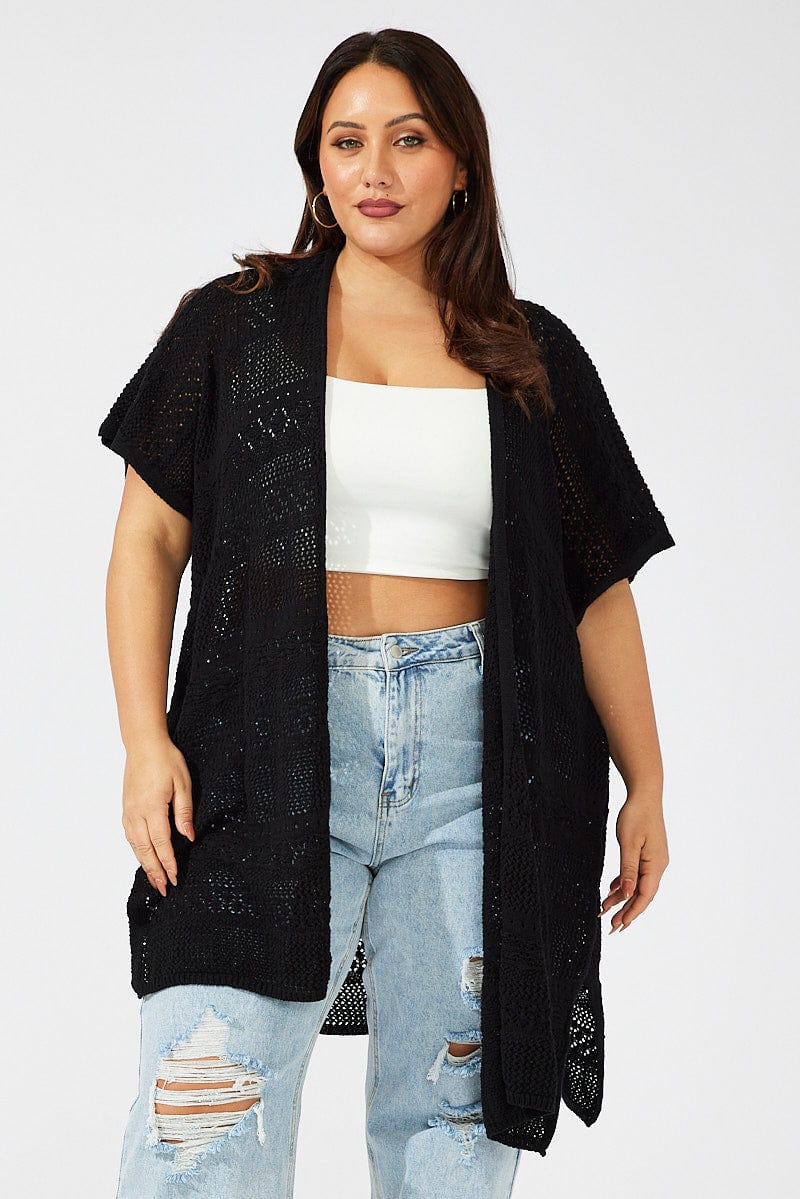 Black Crochet Longline Cardigan - Image 3