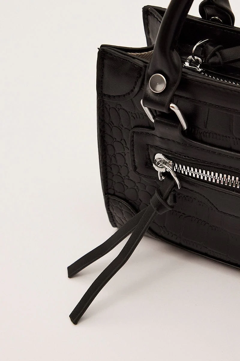 Black Crocodile Print Crossbody Bag - Image 2