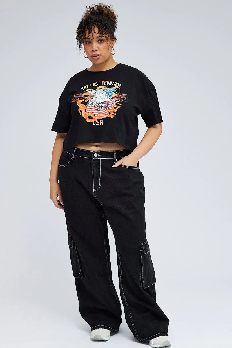 Black Crop Multi Eagle Tee Short Sleeve Jersey - Image 2
