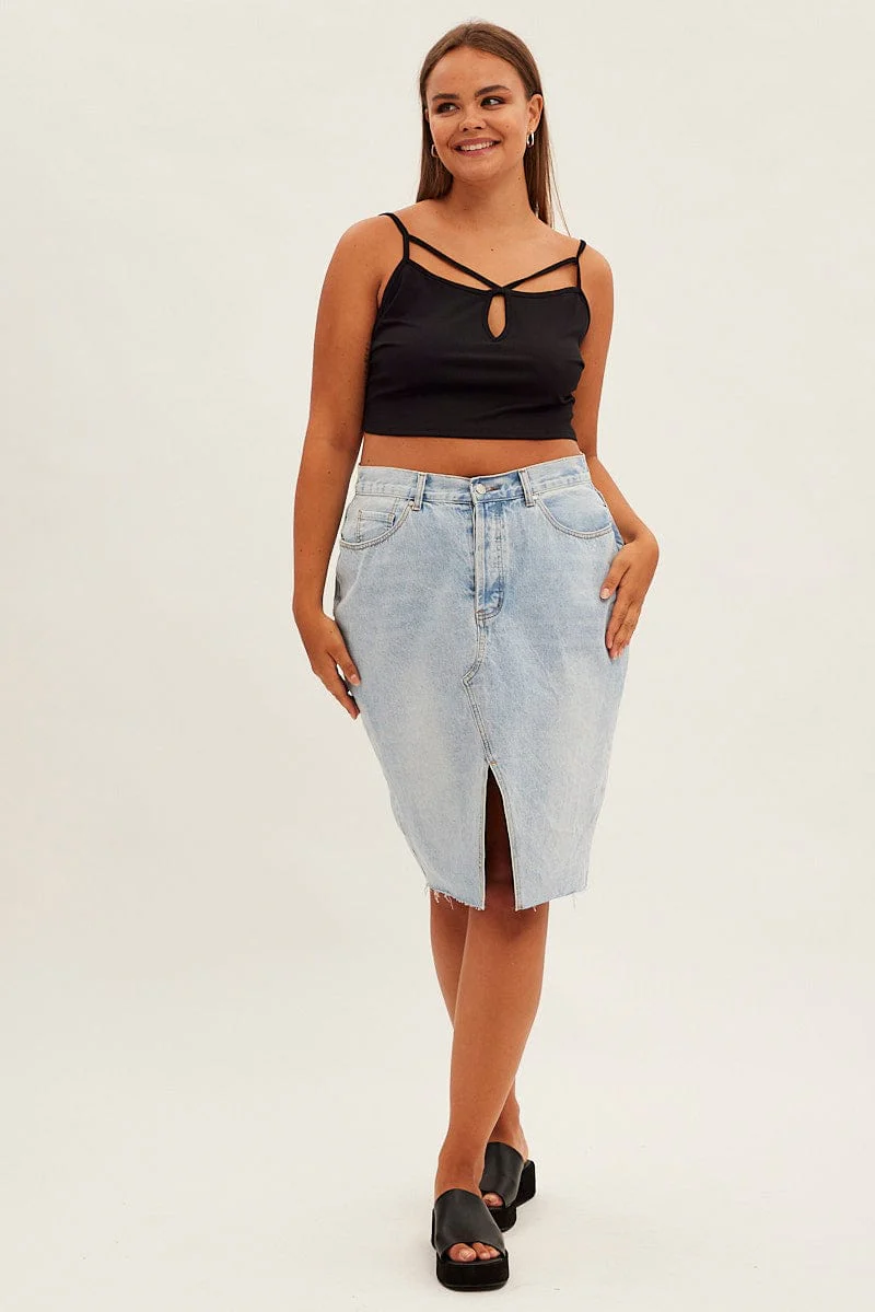 Black Crop Singlet Sleeveless Strappy Cross Front Jersey - Image 2