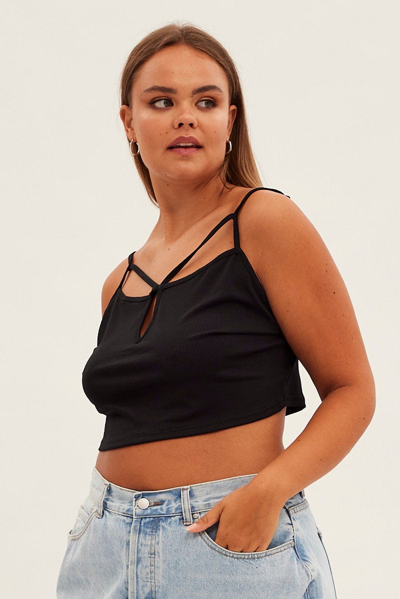 Black Crop Singlet Sleeveless Strappy Cross Front Jersey - Image 3