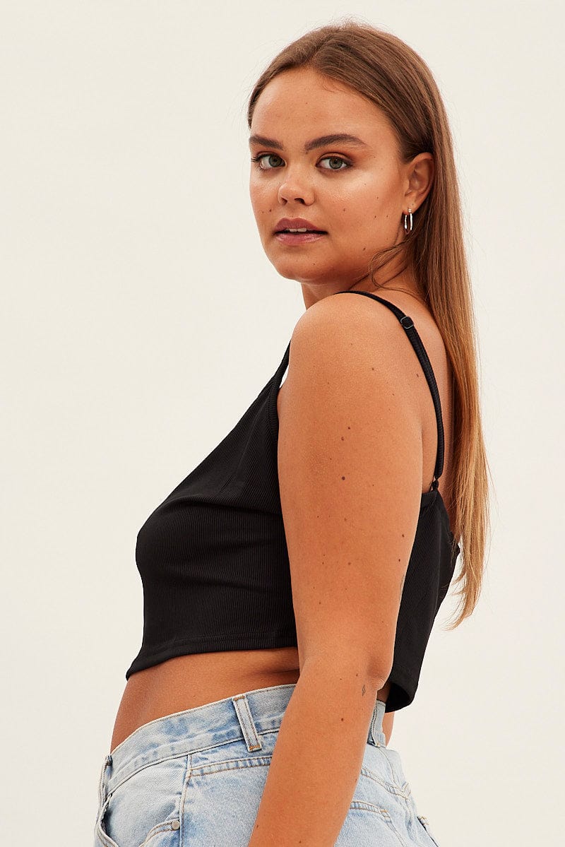 Black Crop Singlet Sleeveless Strappy Cross Front Jersey - Image 4