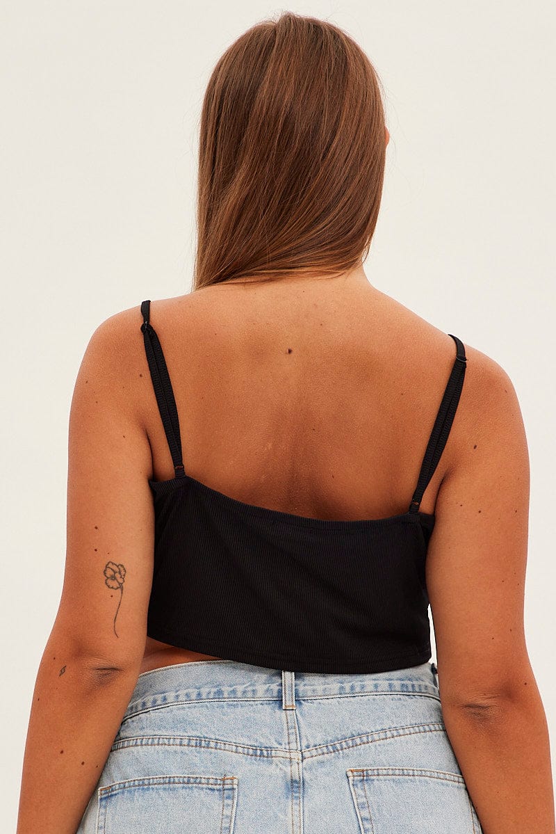 Black Crop Singlet Sleeveless Strappy Cross Front Jersey - Image 5
