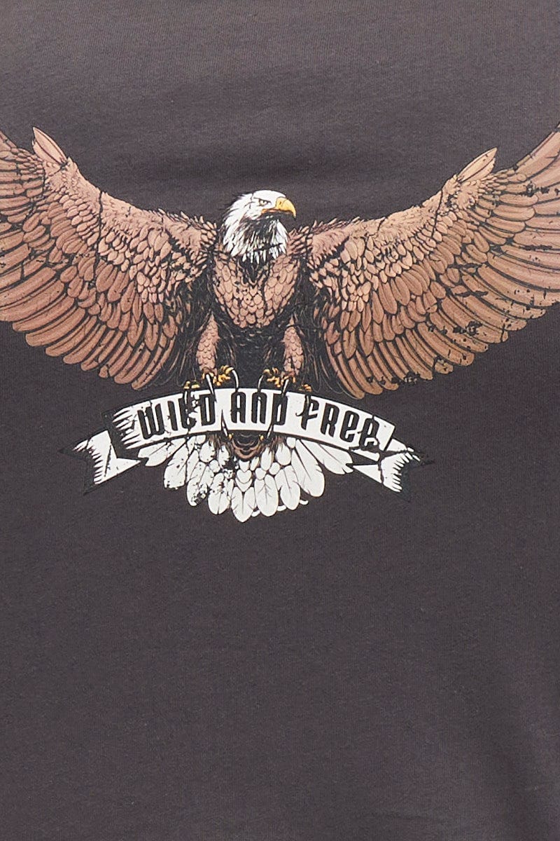 Black Crop T-shirt Eagle Crew Neck Short Sleeve Semi - Image 6