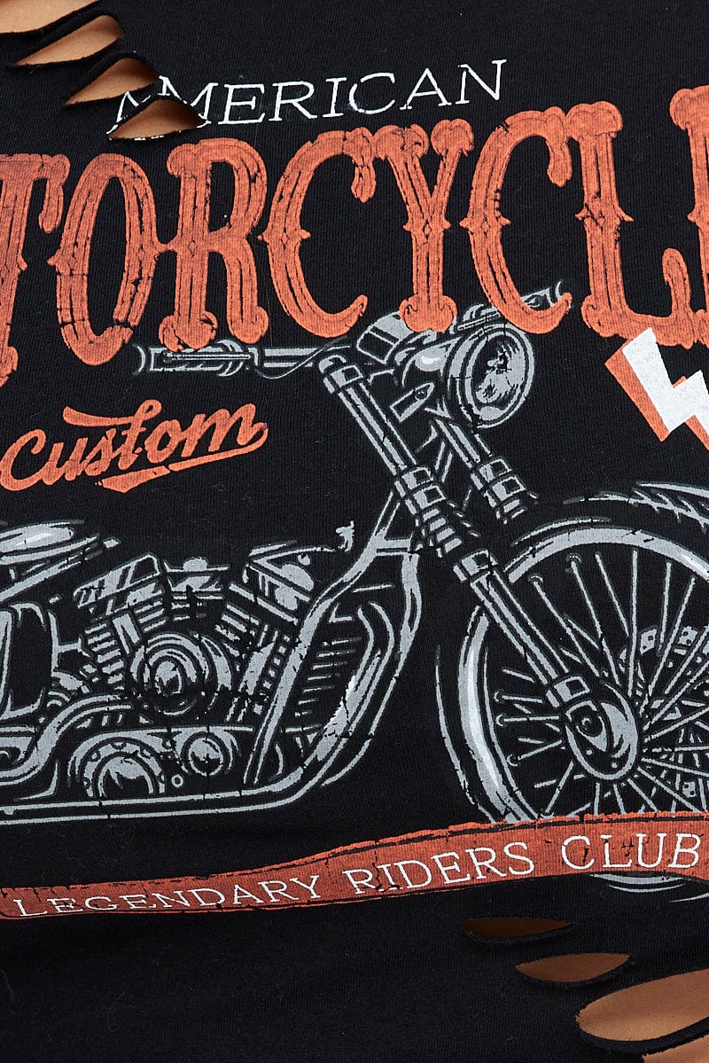 Black Crop T-shirt Moto Distressed - Image 6
