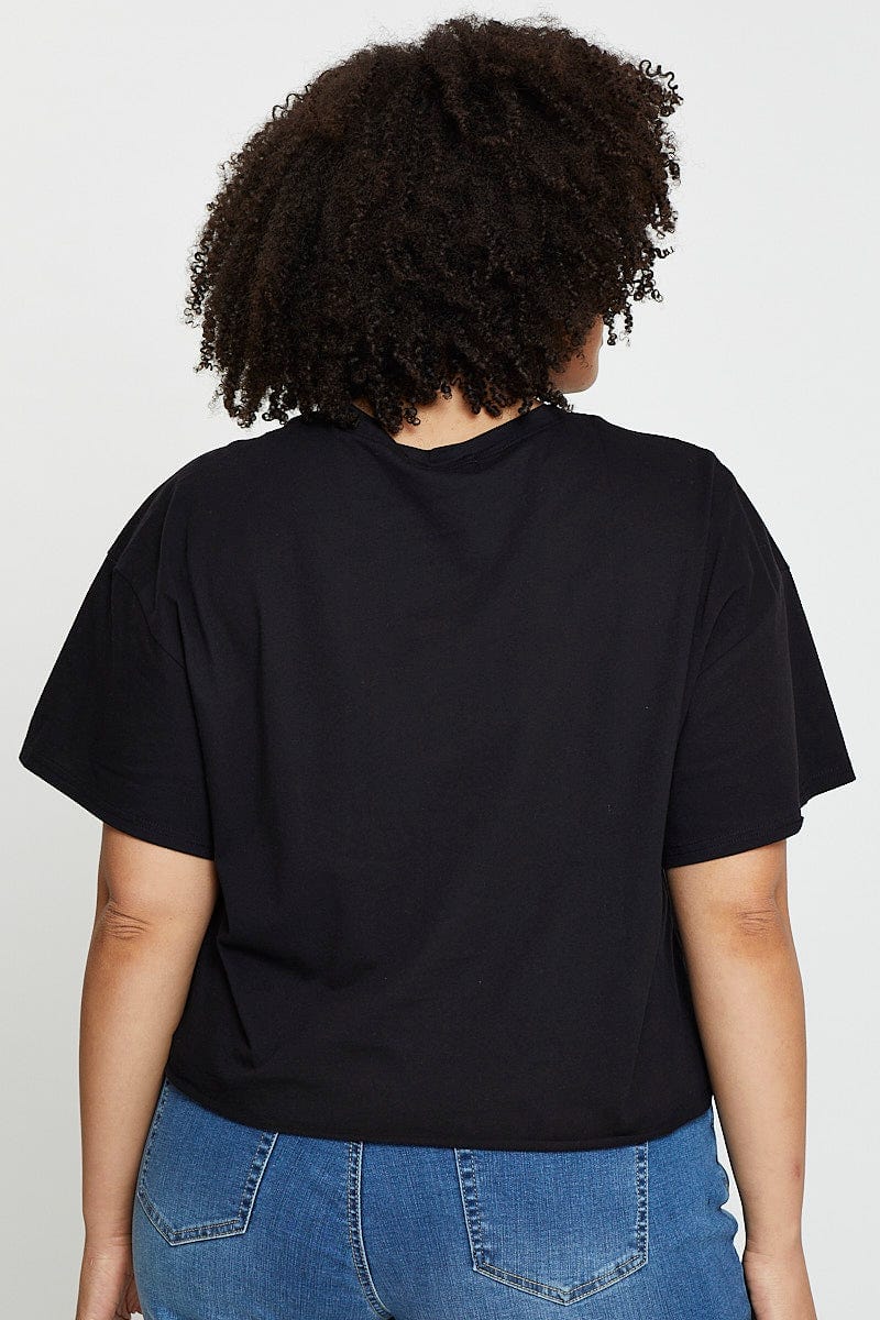 Black Crop T-shirt Santa Monica Short Sleeve Cotton Semi - Image 5