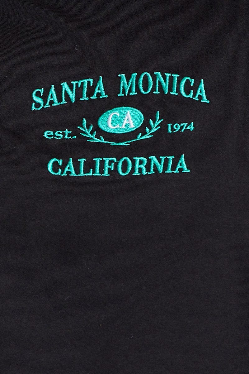 Black Crop T-shirt Santa Monica Short Sleeve Cotton Semi - Image 6