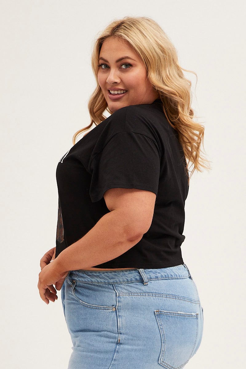 Black Crop T-shirt Short Sleeve Easy Rider Cotton - Image 4