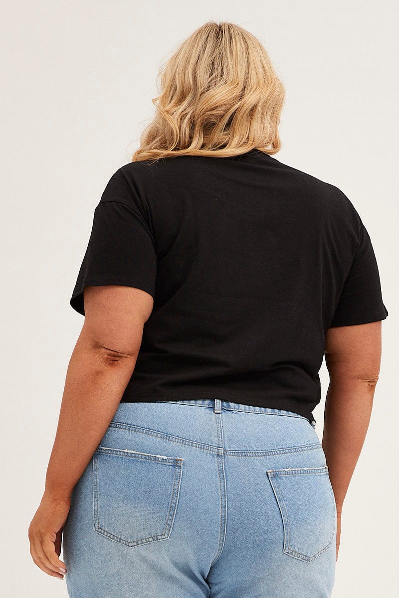 Black Crop T-shirt Short Sleeve Easy Rider Cotton - Image 5