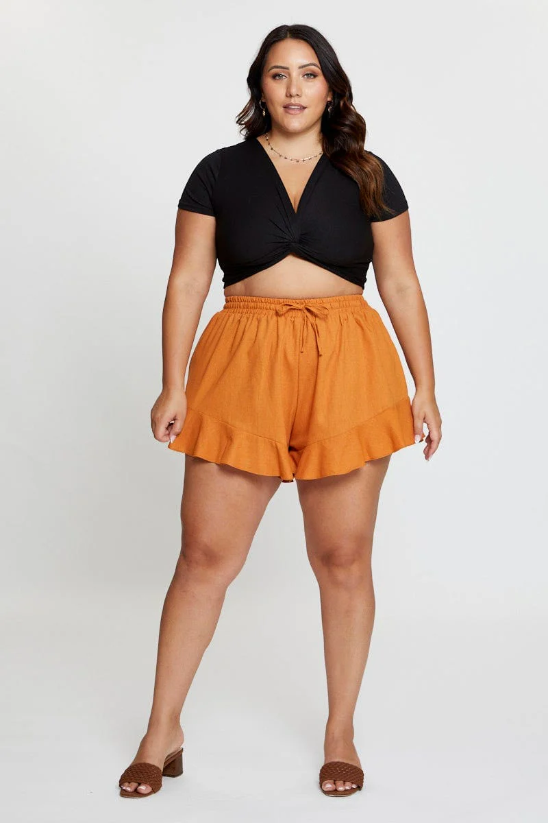 Black Crop T-shirt Twist Front Short Sleeve - Image 2