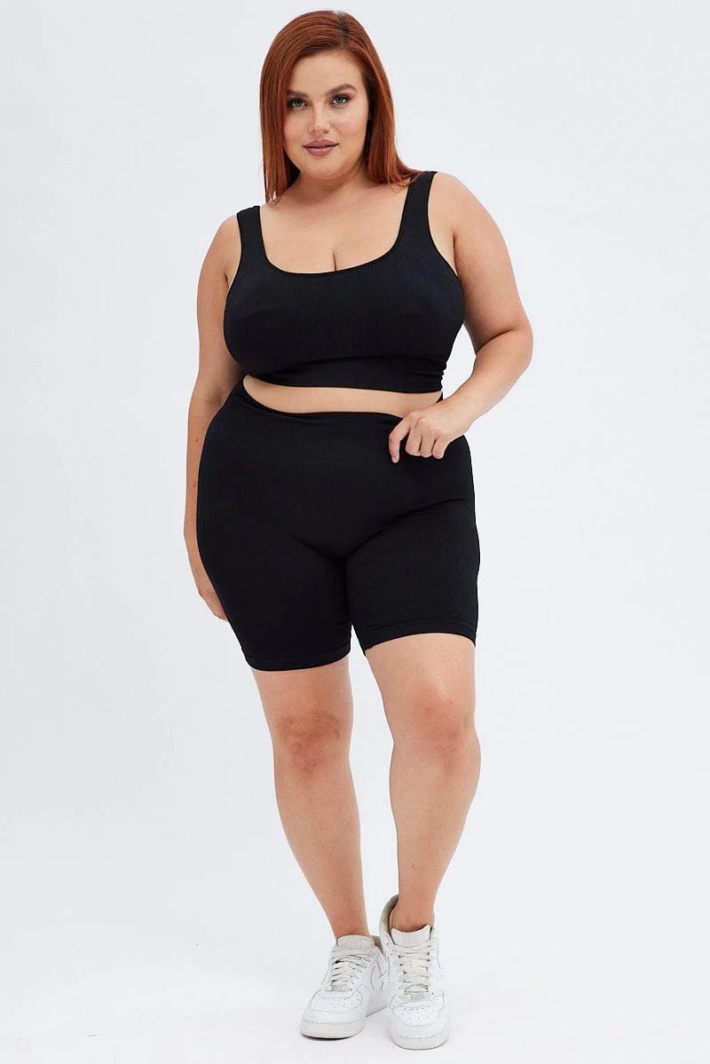 Black Crop Tank Top Seamless - Image 2