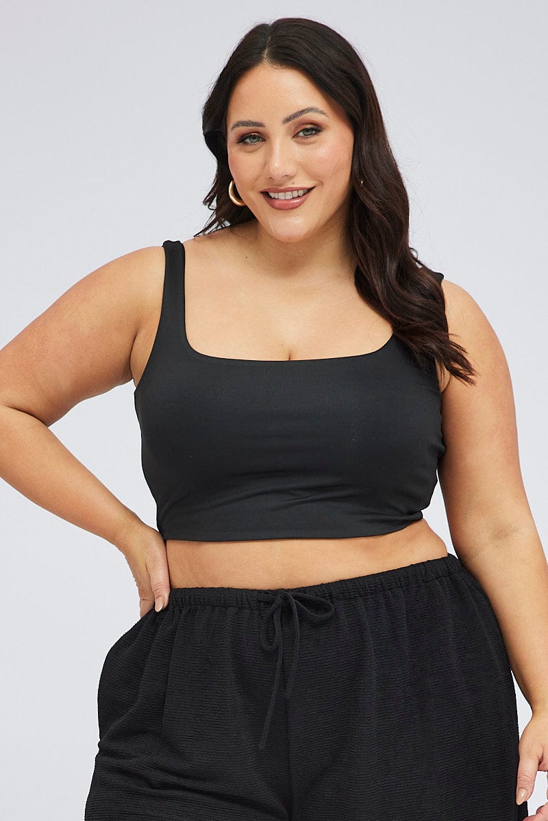 Black Crop Tank Top Square Neck - Image 3