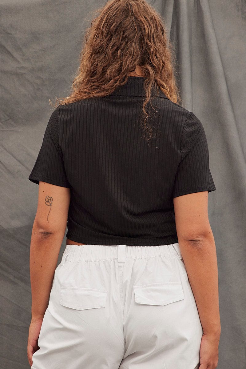Black Crop Top Chunky Zip Rib Jersey - Image 6