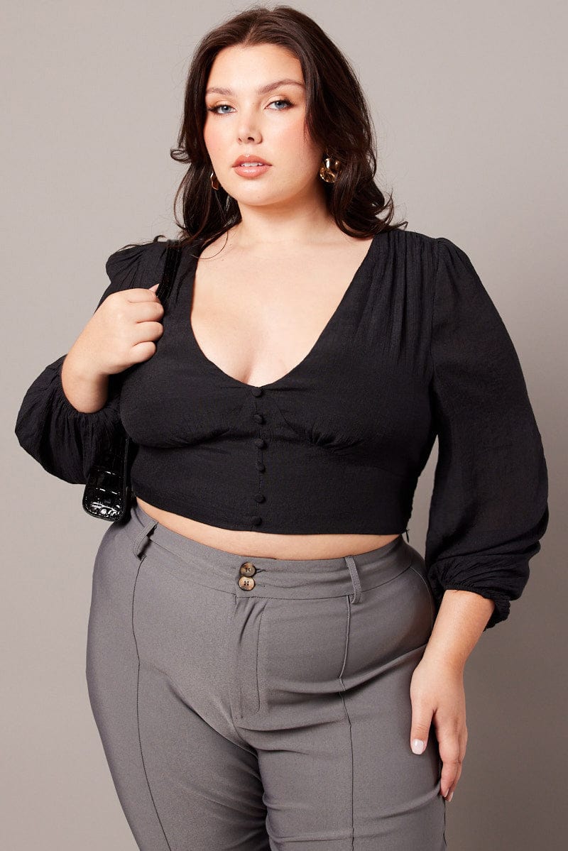Black Crop Top Long Sleeve - Image 3
