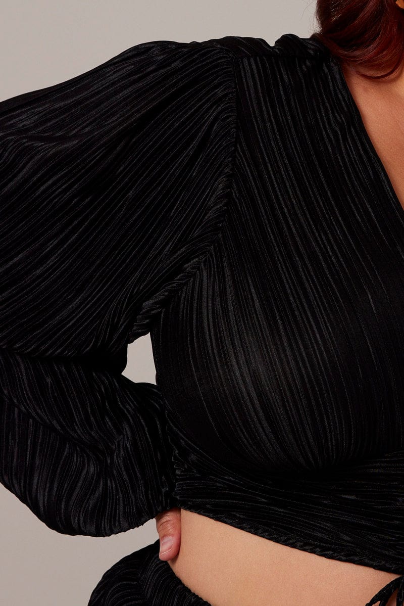 Black Crop Top Long Sleeve Plisse - Image 6