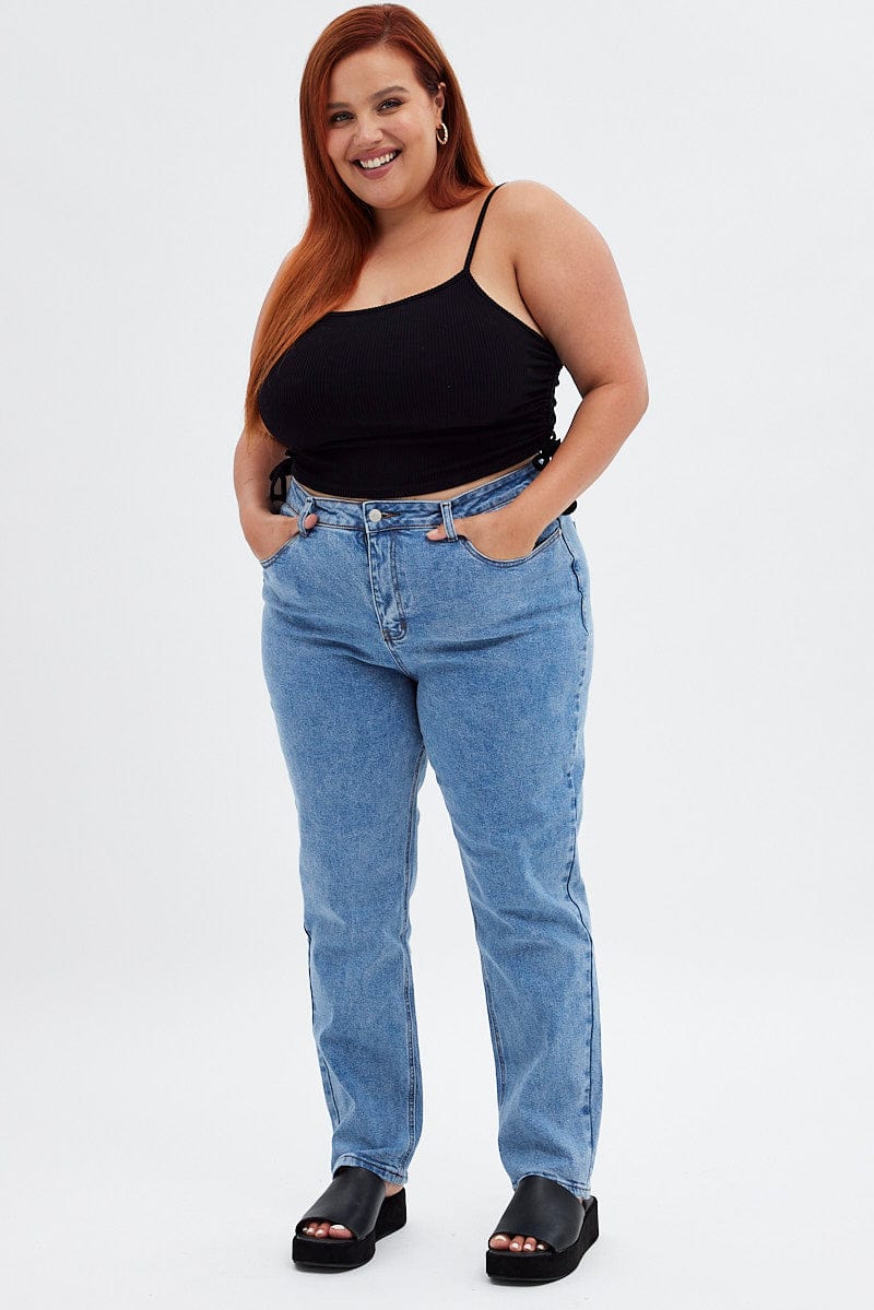Black Crop Top Rib Jersey Drawstring Side - Image 2