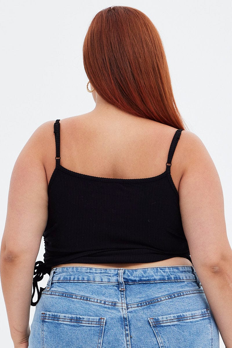 Black Crop Top Rib Jersey Drawstring Side - Image 5