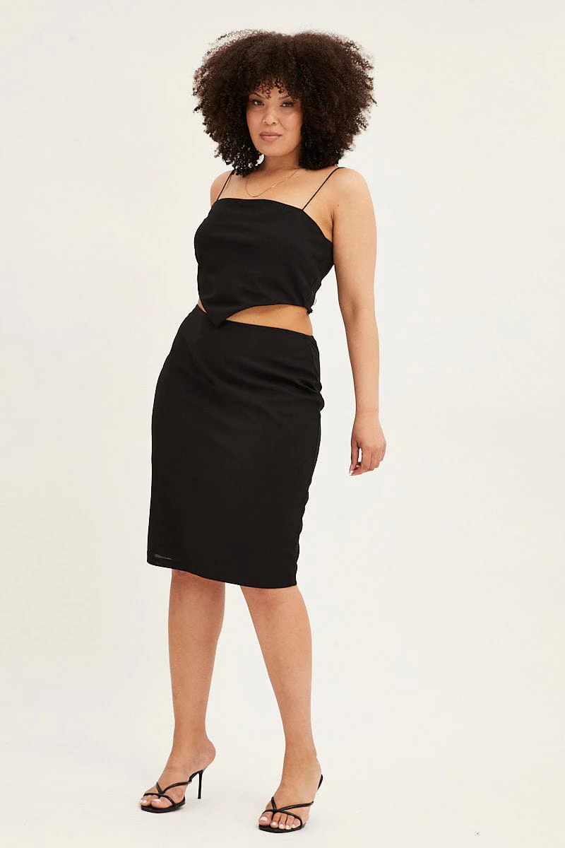 Black Crop Top Scarf Tie Back Ponte - Image 2