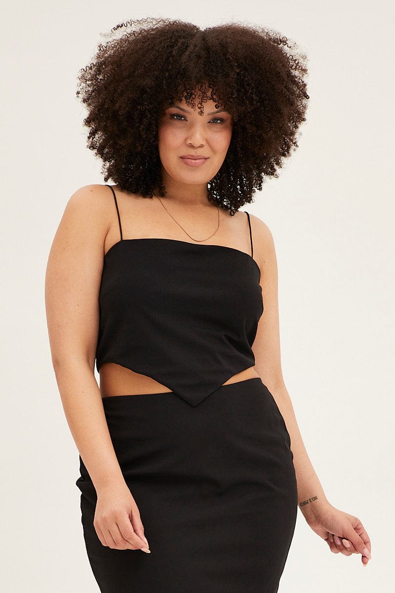 Black Crop Top Scarf Tie Back Ponte - Image 3