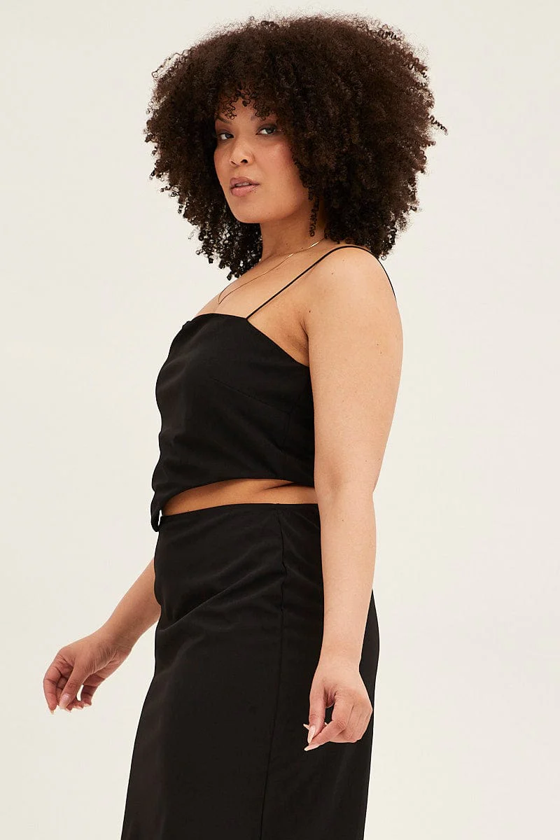 Black Crop Top Scarf Tie Back Ponte - Image 4