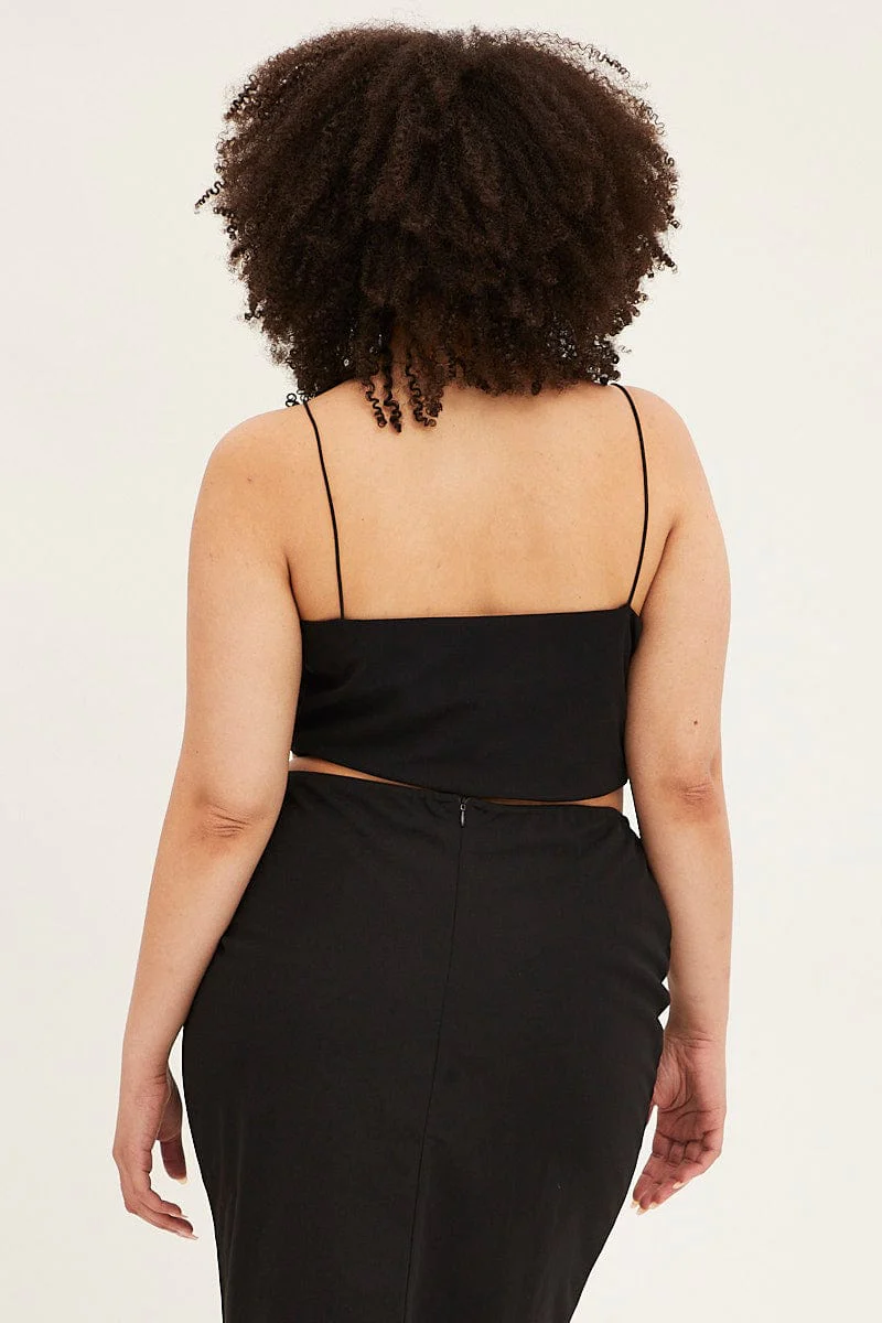 Black Crop Top Scarf Tie Back Ponte - Image 5