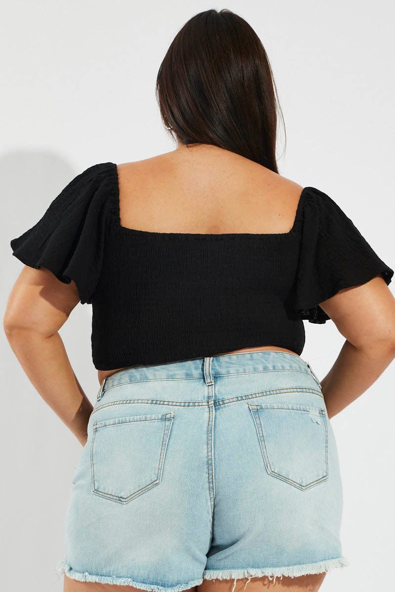 Black Crop Top Short Sleeve Cut Out - Image 5