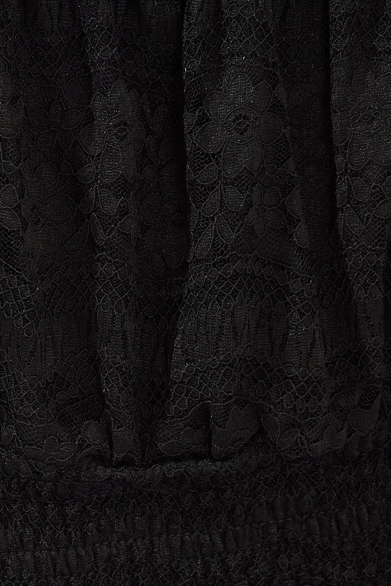 Black Crop Top Short Sleeve Shirred Waist Lace - Image 6