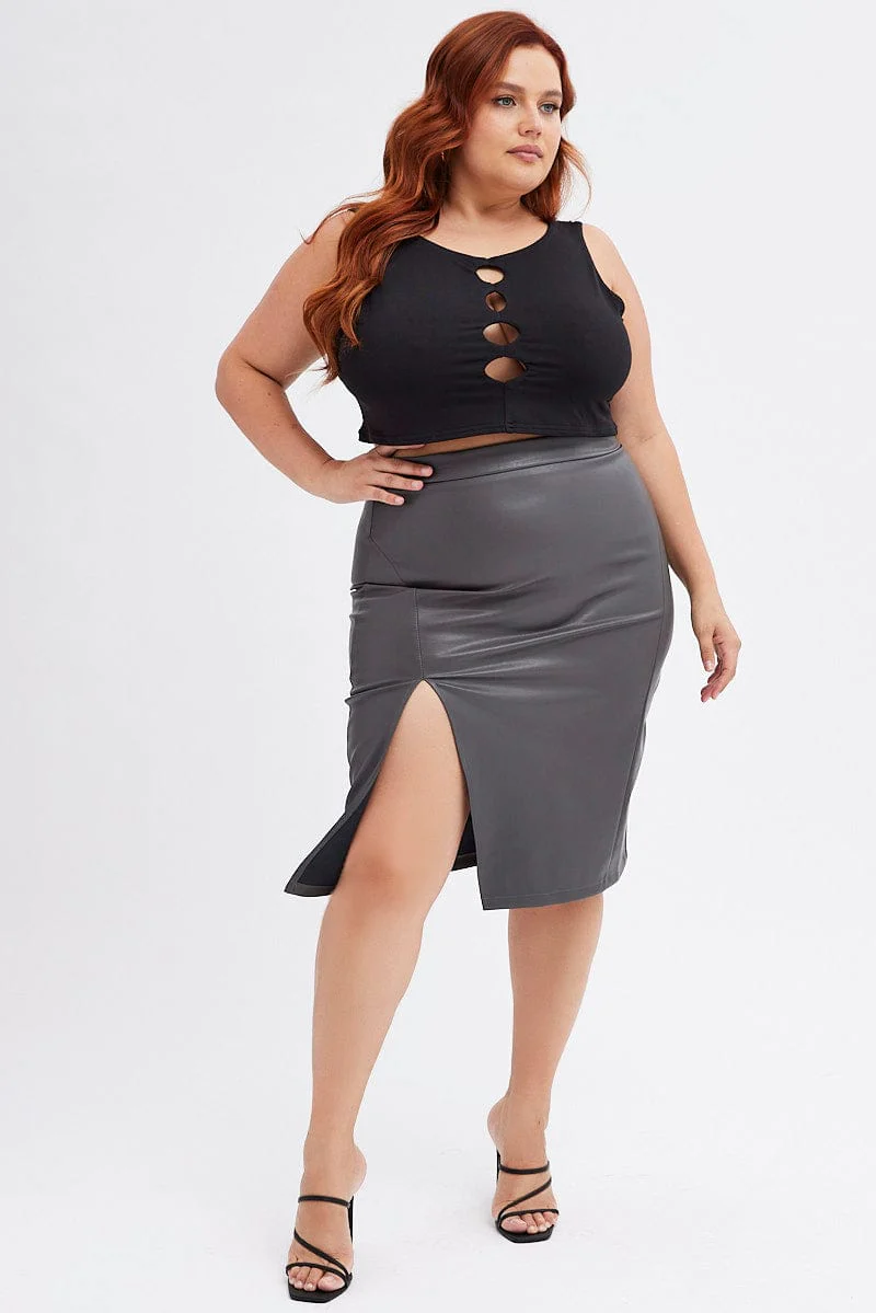 Black Crop Top Sleeveless Cutout Peephole Detail - Image 2