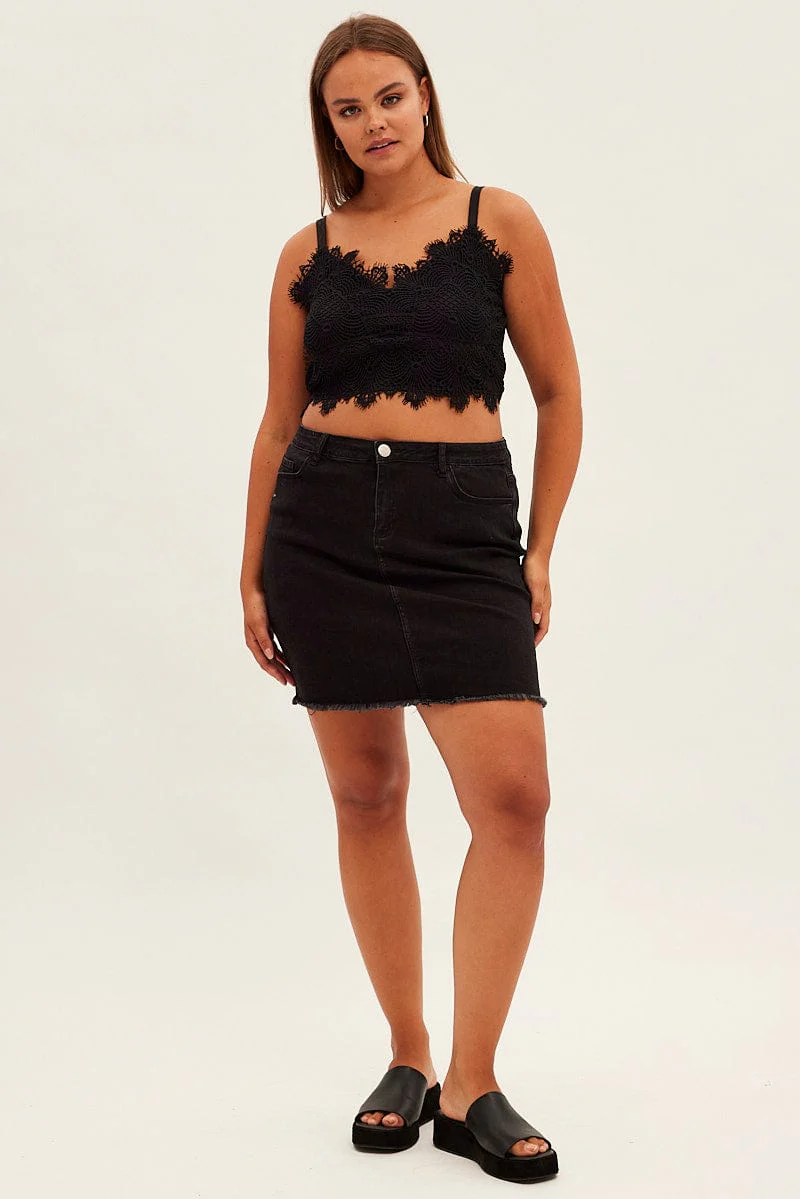 Black Crop Top Sleeveless Lace - Image 2