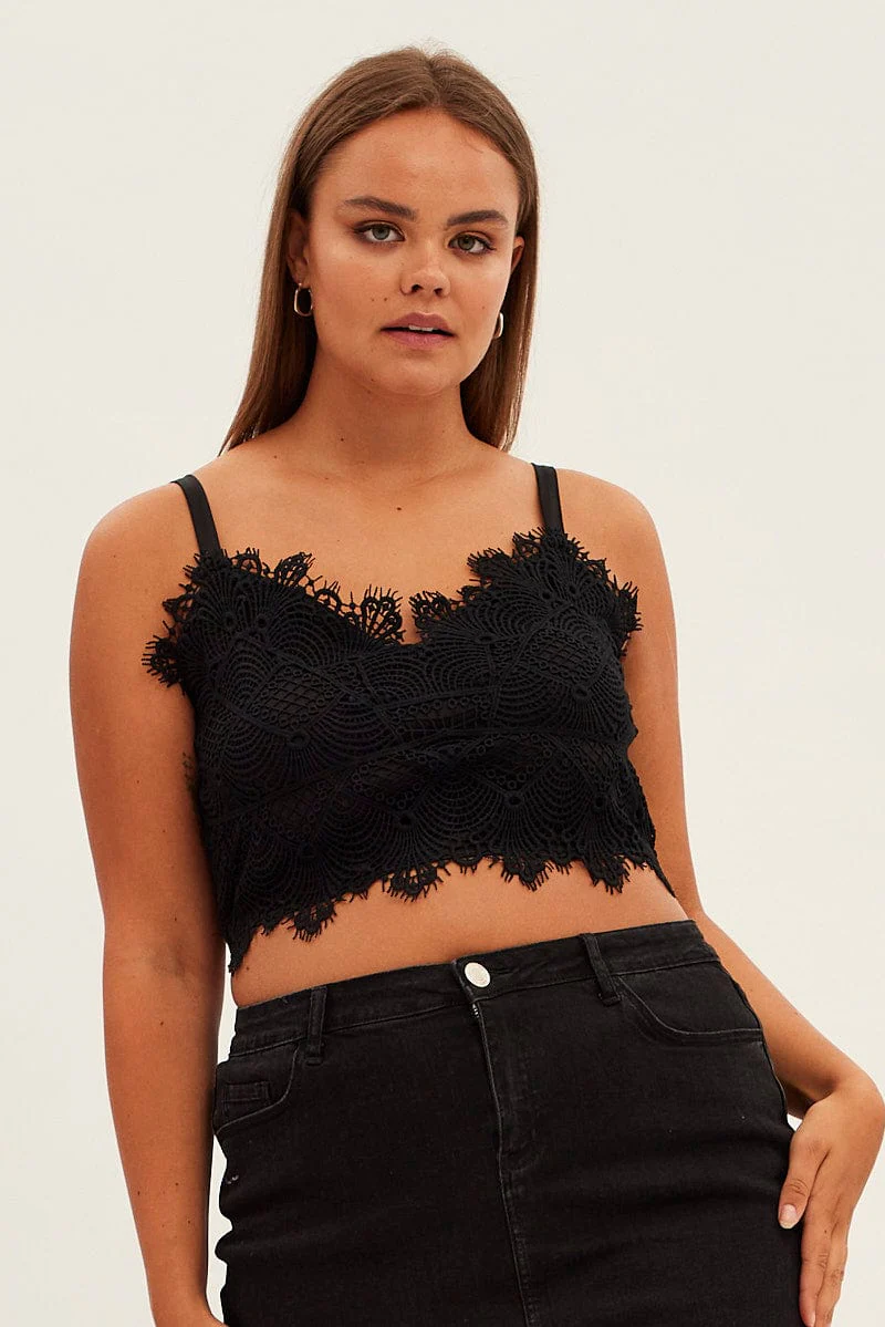 Black Crop Top Sleeveless Lace - Image 3