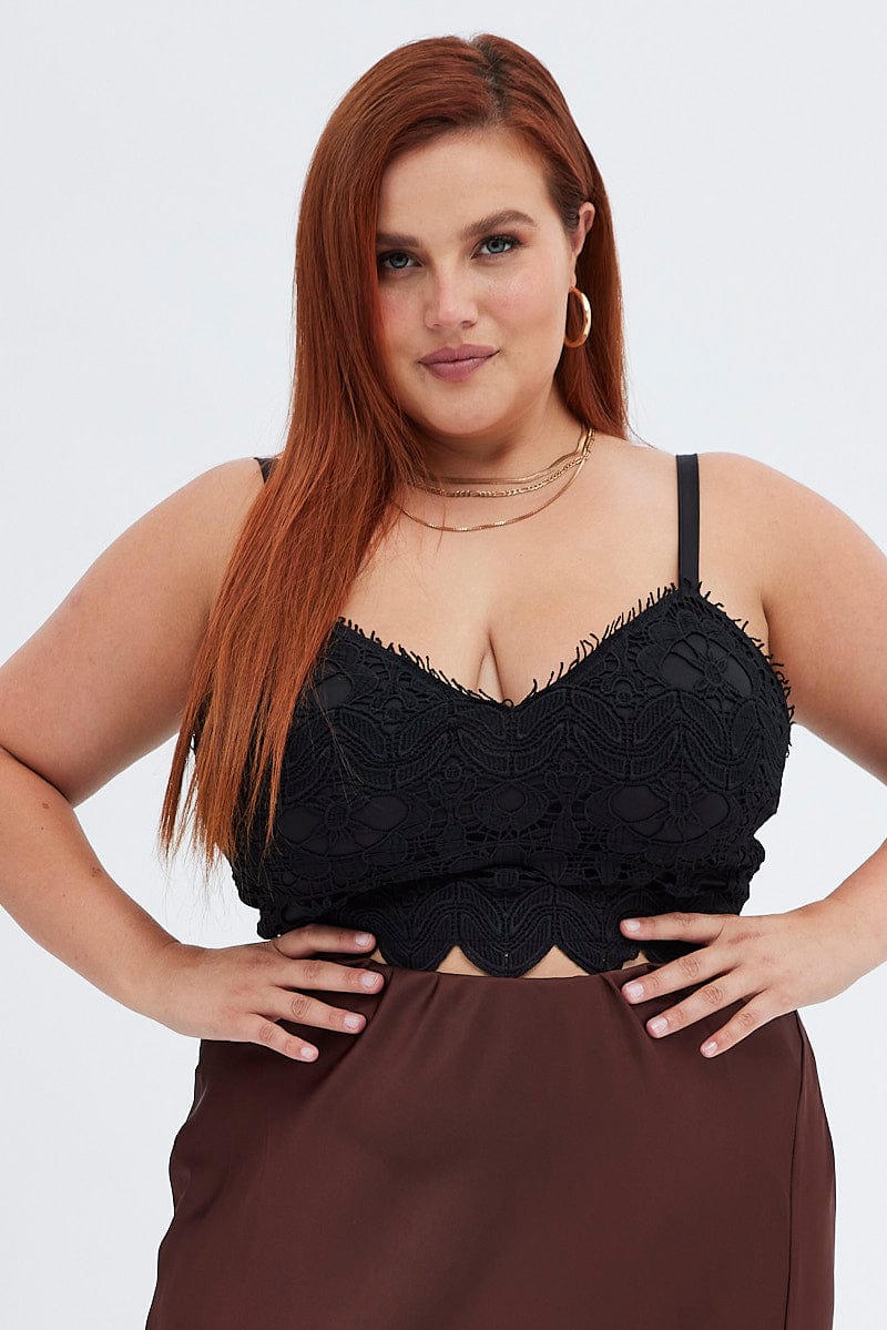 Black Crop Top Sleeveless Lace - Image 3