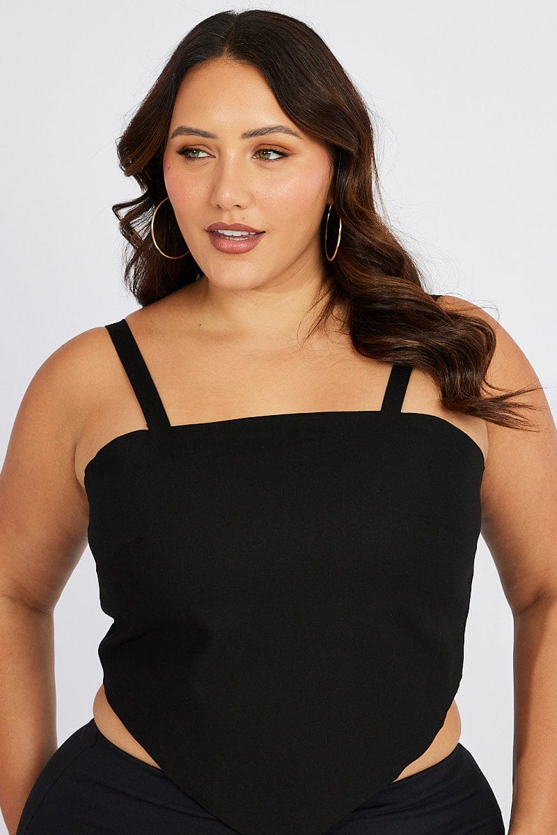 Black Crop Top Sleeveless Tie Back Scarf Linen Viscose - Image 2