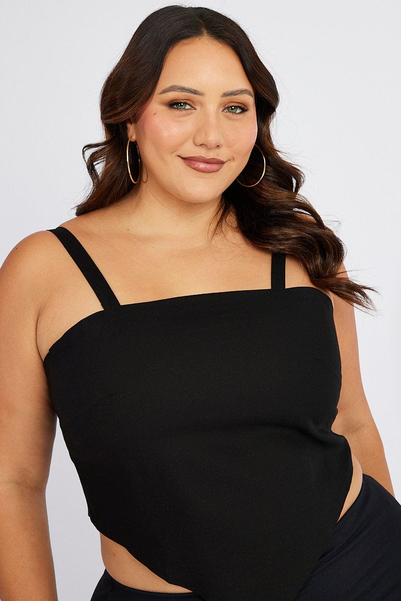 Black Crop Top Sleeveless Tie Back Scarf Linen Viscose - Image 3