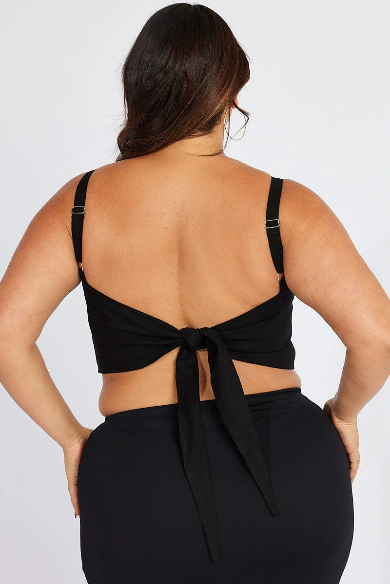 Black Crop Top Sleeveless Tie Back Scarf Linen Viscose - Image 5