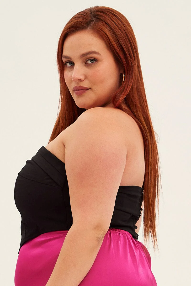 Black Crop Top Strapless Linen Blend - Image 4