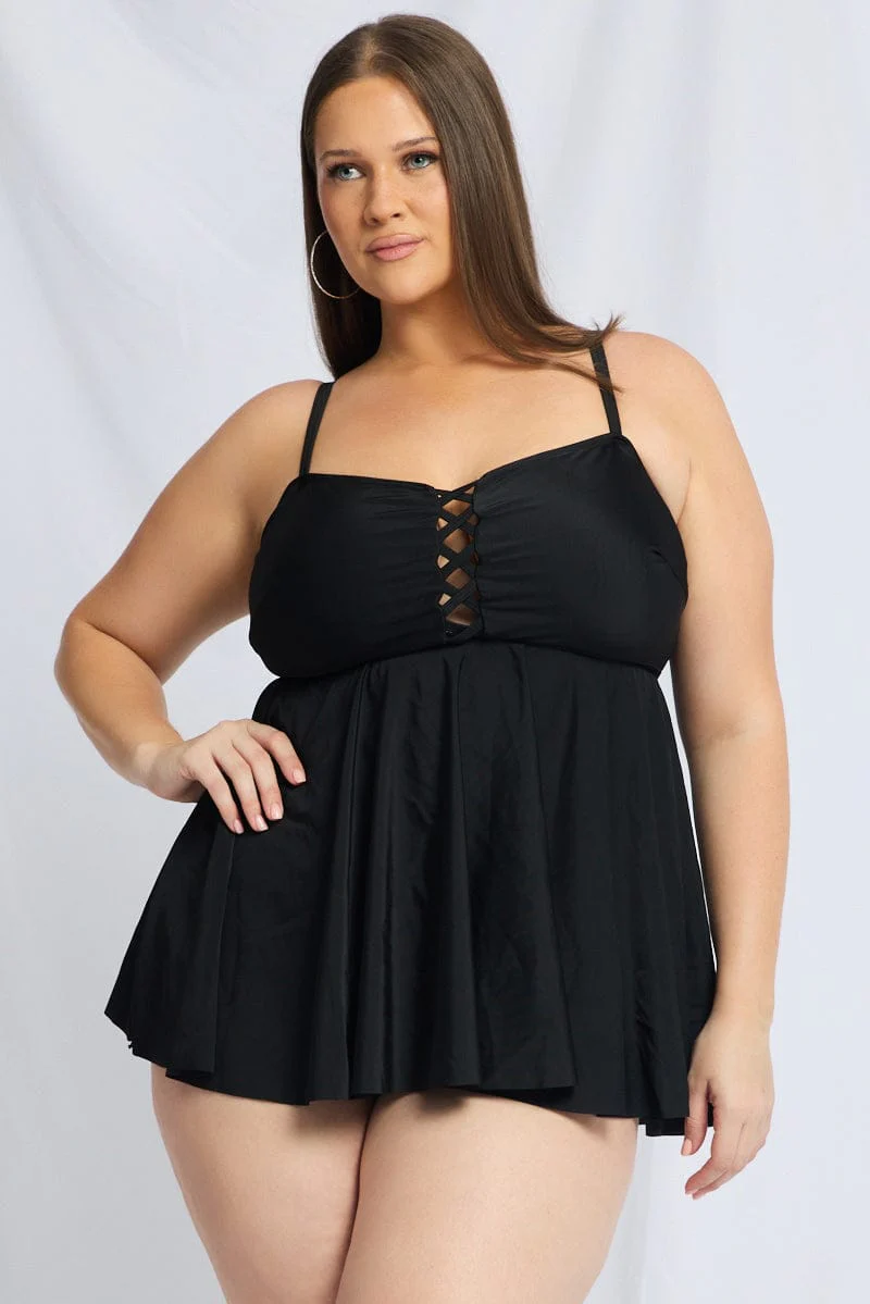 Black Cut Out Bikini Set Dress And Shorts - Image 2