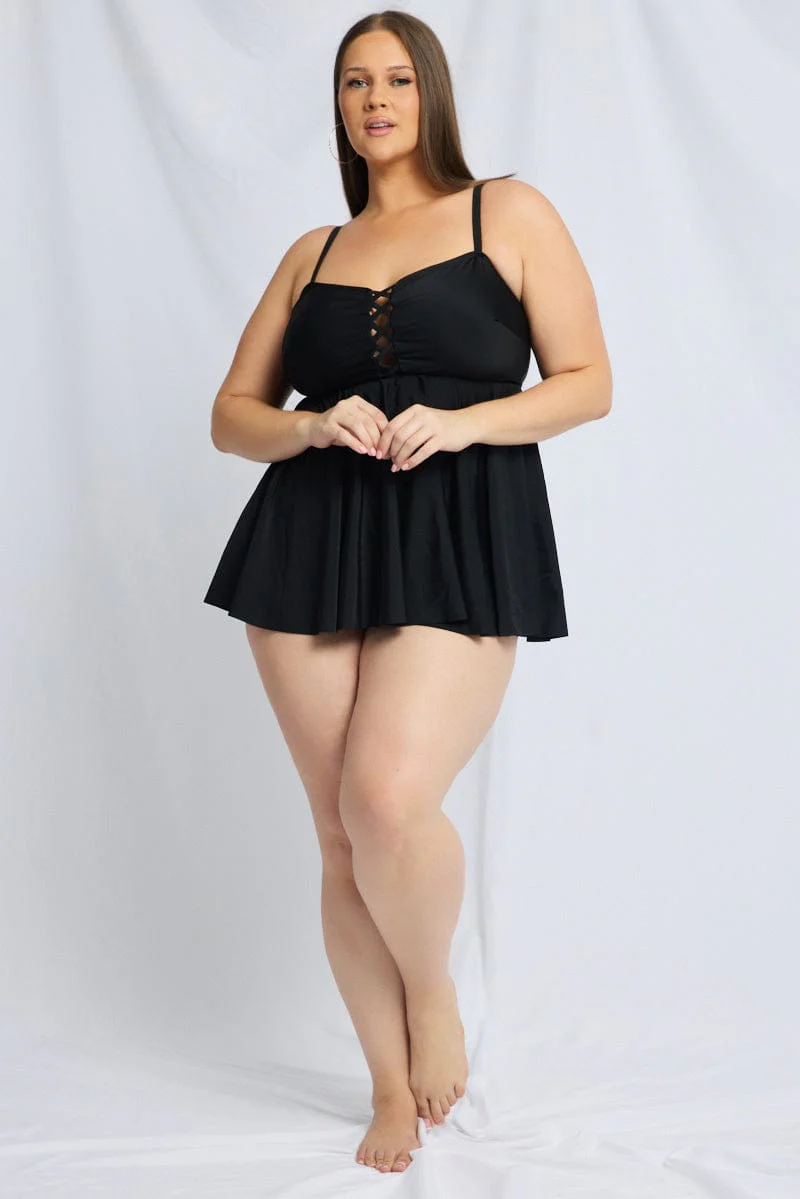 Black Cut Out Bikini Set Dress And Shorts - Image 3