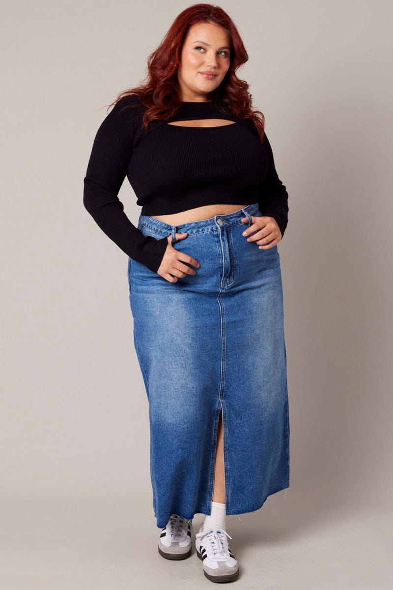 Black Cut Out Knit Top Long Sleeve - Image 3
