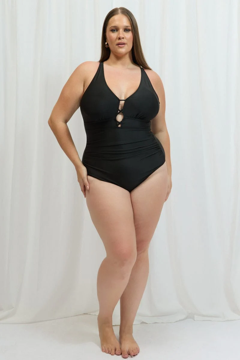 Black Cut Out One Piece Swimsuit - Image 2