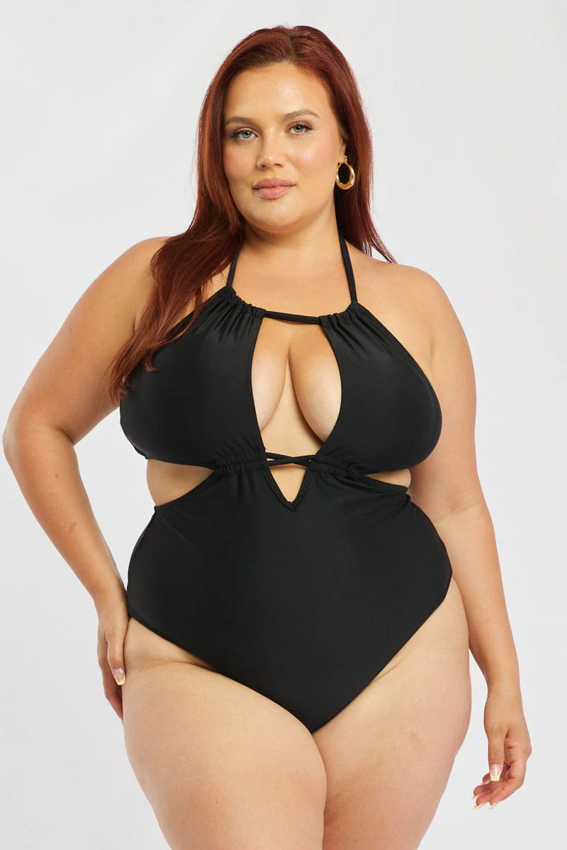 Black Cut Out One Piece Swimsuit