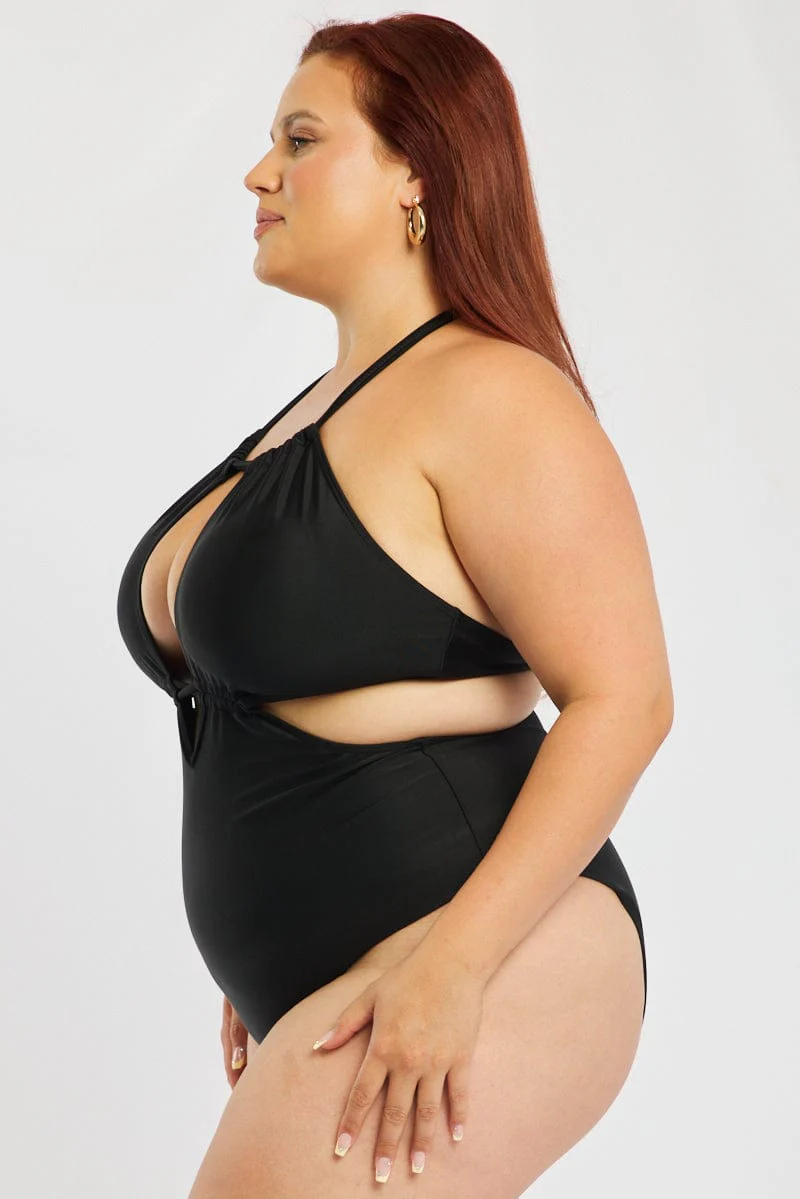 Black Cut Out One Piece Swimsuit - Image 3